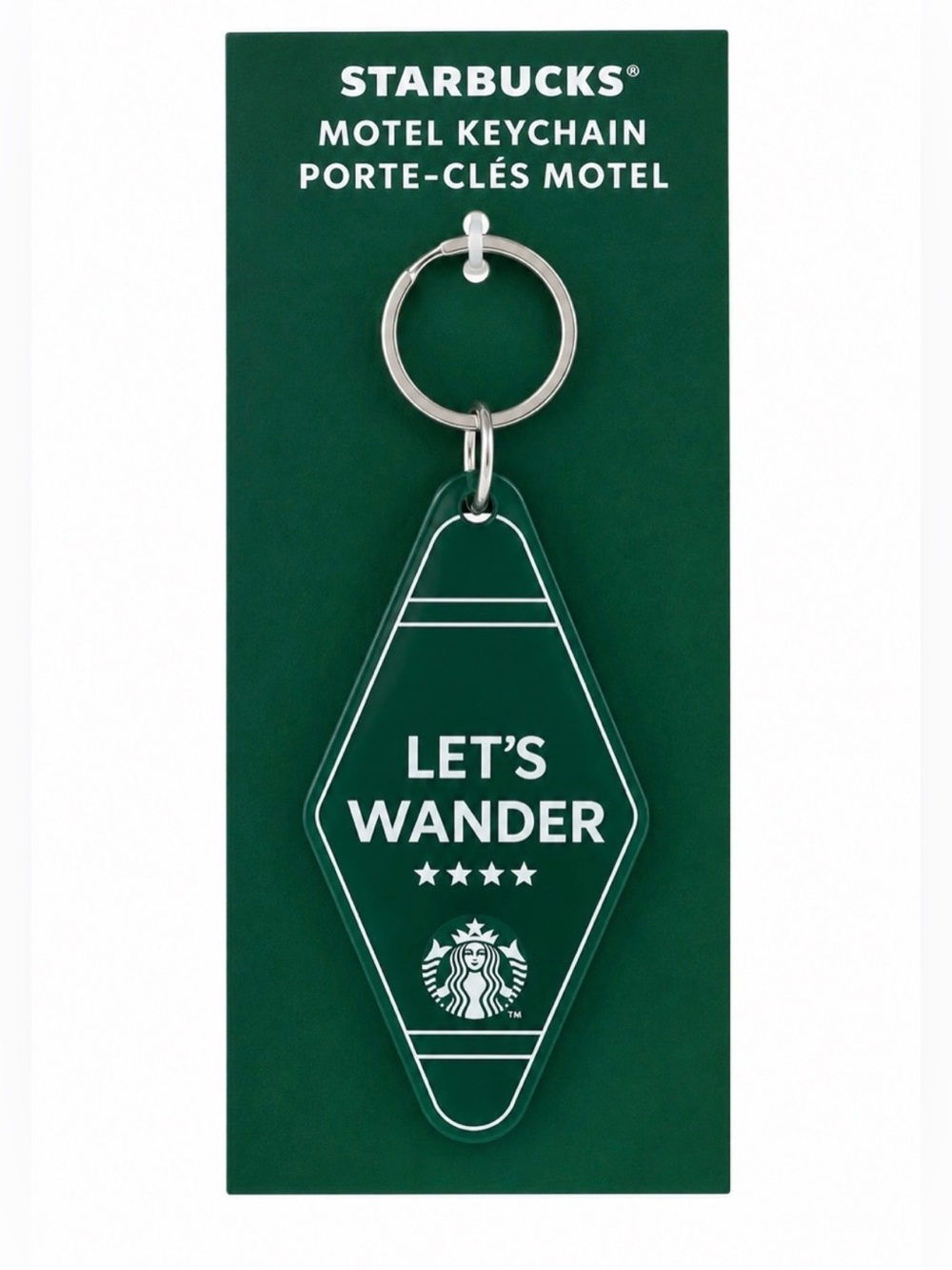 Starbucks Green Acrylic 'Let's Wander' Motel Keychain